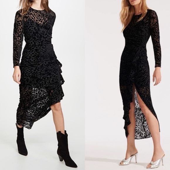 Veronica Beard Black Leopard Print velvet burnout Dress women 8 formal silk - Picture 1 of 7